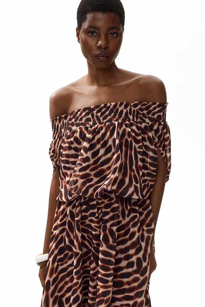 Off-the-shoulder chiffon dress