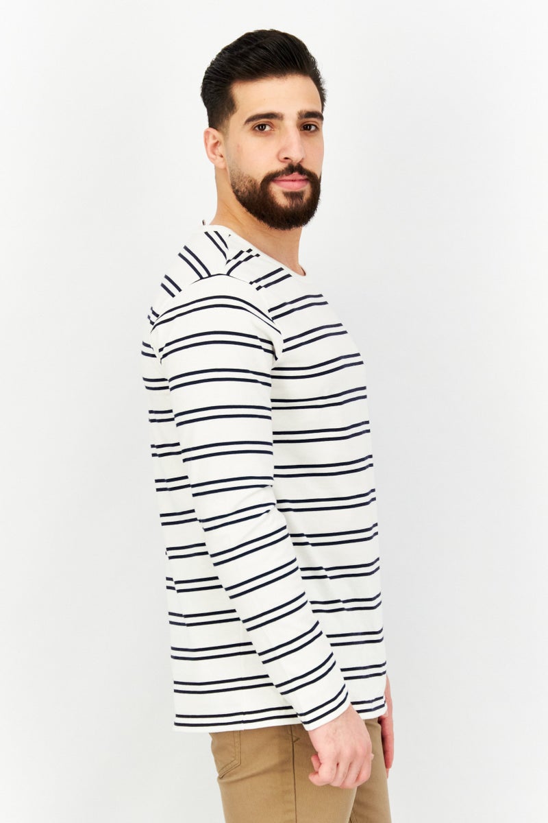 Aigle Men Crew Neck Stripet Long Sleeves Sweatshirt, Navy Blue - Image 4