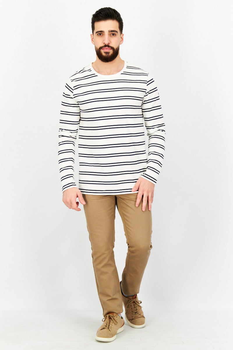 Aigle Men Crew Neck Stripet Long Sleeves Sweatshirt, Navy Blue - Image 2