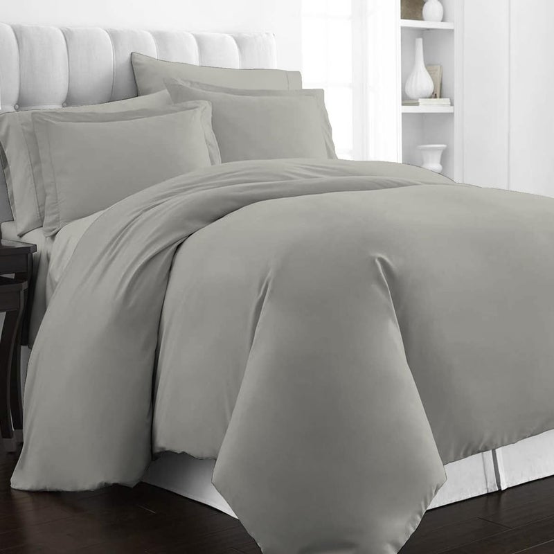 PIZUNA Varied dimensions 100% Cotton Double Duvet Cover Size 200 x 200 cm Silver, 400 Thread Count Long Staple Cotton Sateen Weave Duvet Cover Set with 2 Pillowcases (Silver Bedding Duvet Cover Sets) Global sizing options - Image 1