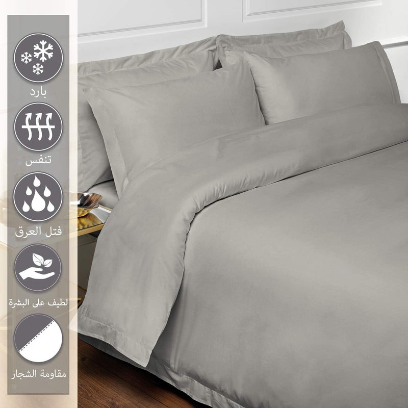 PIZUNA Varied dimensions 100% Cotton Double Duvet Cover Size 200 x 200 cm Silver, 400 Thread Count Long Staple Cotton Sateen Weave Duvet Cover Set with 2 Pillowcases (Silver Bedding Duvet Cover Sets) Global sizing options - Image 2
