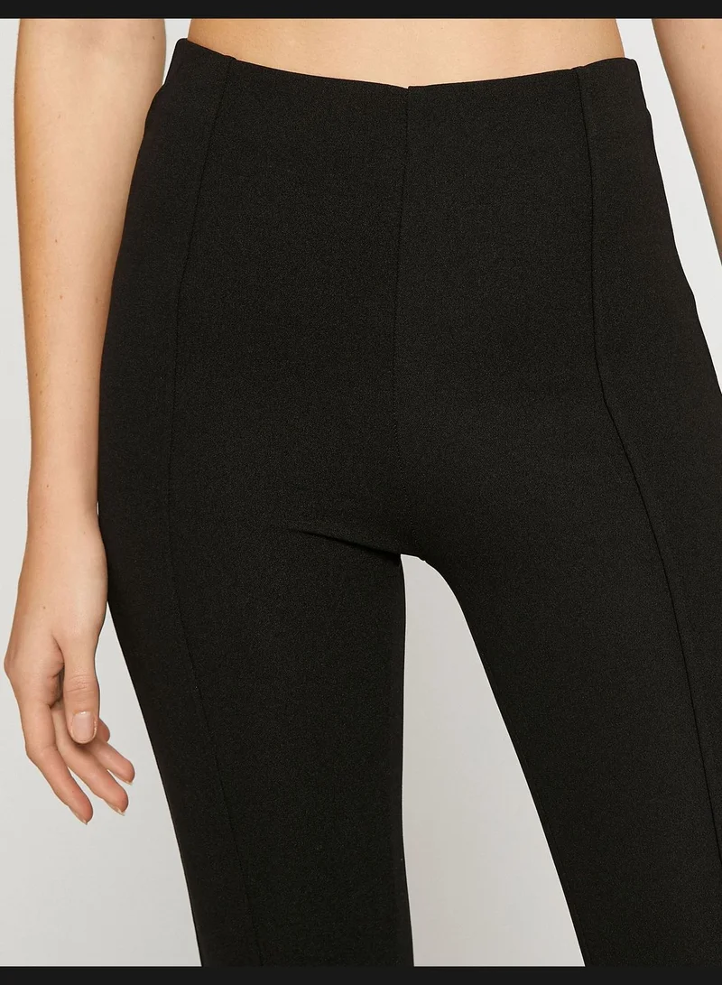 KOTON Flare Leg Trousers Ribbed Slit Detail High Waist