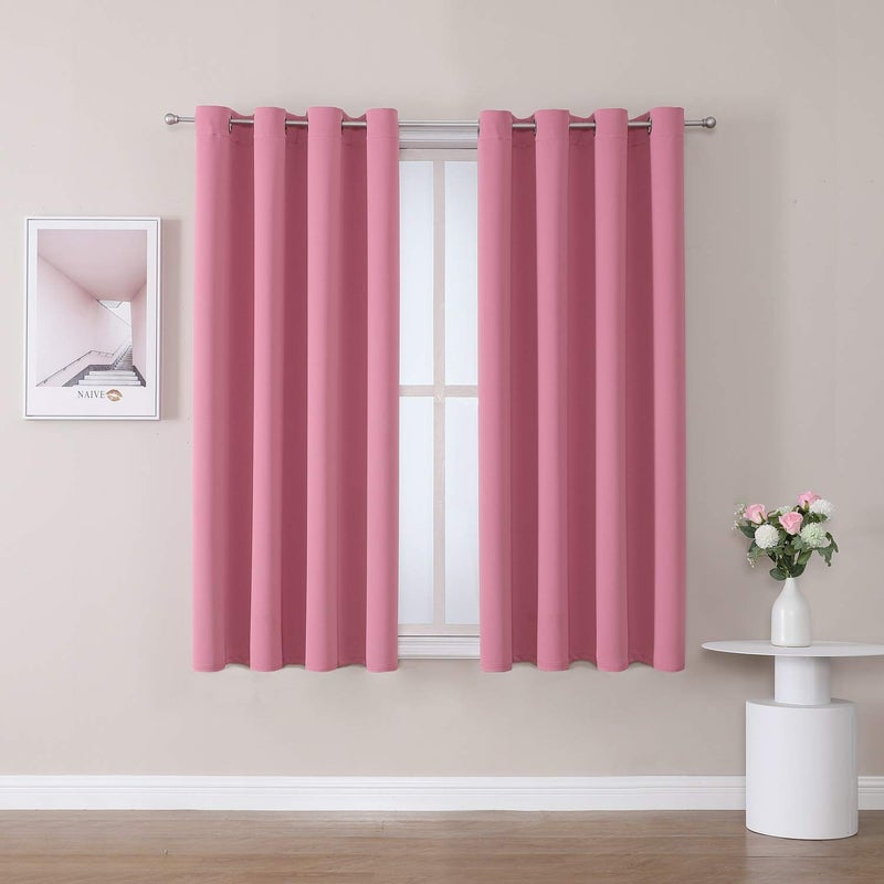 ChrisDowa Grommet Room Darkening Curtains for Bedroom and Living Room - 2 Panels Set Thermal Insulated Blackout Curtains (Pink, 52W x 63L) - Image 1