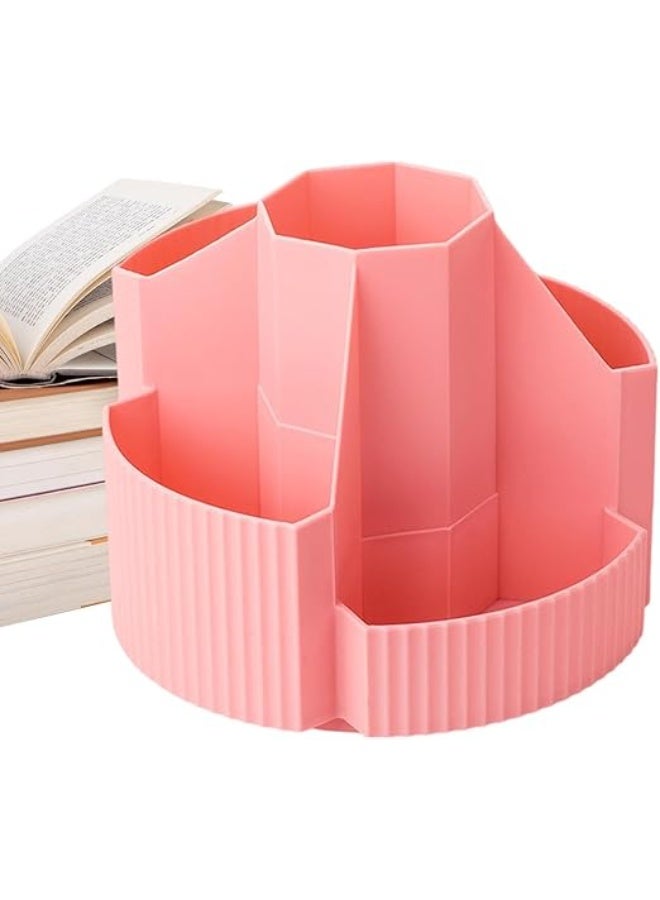 Spaceshoop Pen Pencil Holder Desk Organiser, 360° Rotating Pencil Pots Makeup Brush Holder Compartments, Large Capacity Pencil Pots Desk Accessories for Office School Home Art Supply (pink)  - Image 1