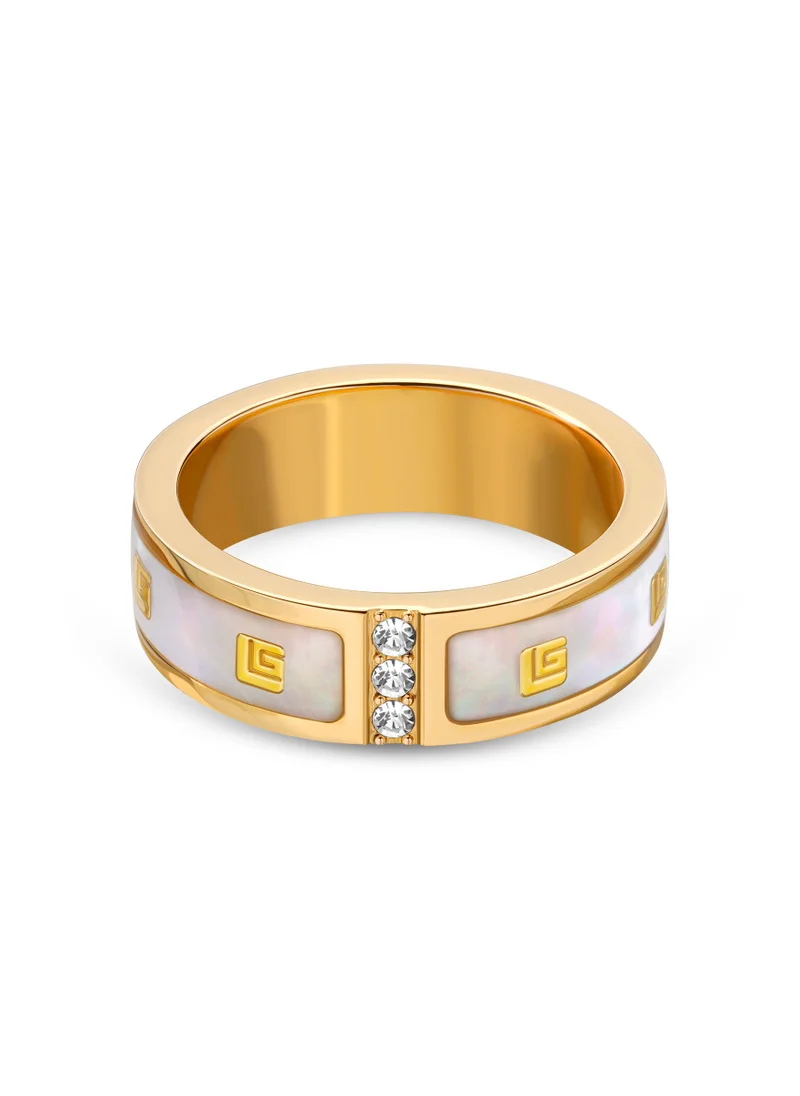 Guy Laroche Grace Gold Plated Ring With Mop And Crystals