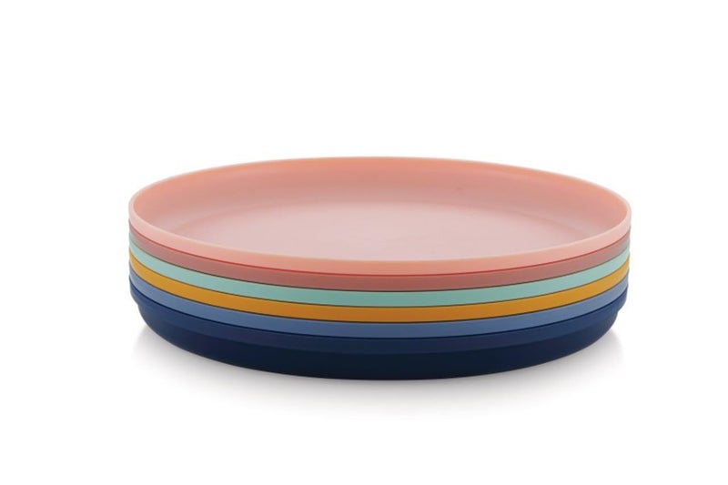 PUTHAK Durable Plastic Dinner Plates, Set of 6, Multicolor, Dishwasher Safe, Microwave Safe, Recycle, BPA Free, Food Grade (Big - 9.5” x 9.5” x 0.6”) - Image 1