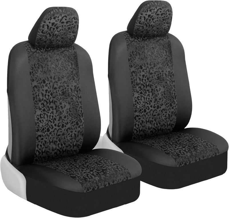 BDK Black Leopard Car Seat Covers for Front Seats, 2 Pack – Animal Print Set with Matching Headrest - Image 1