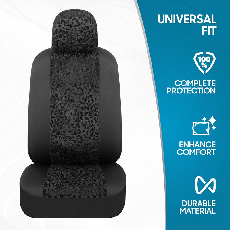BDK Black Leopard Car Seat Covers for Front Seats, 2 Pack – Animal Print Set with Matching Headrest - Image 3