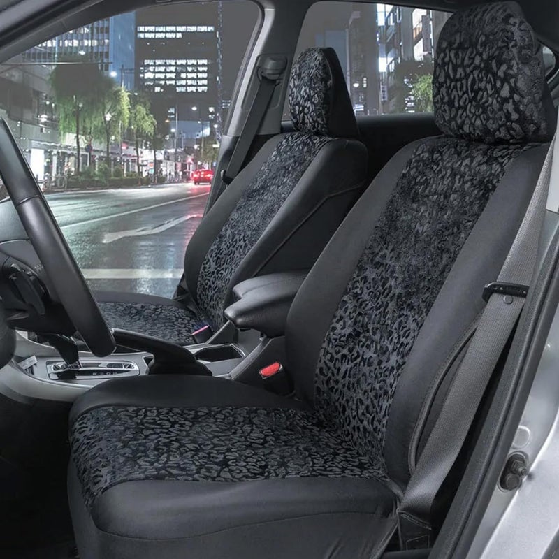 BDK Black Leopard Car Seat Covers for Front Seats, 2 Pack – Animal Print Set with Matching Headrest - Image 2