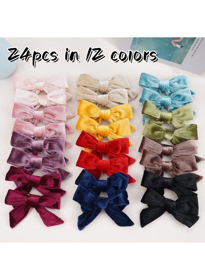 Yxiang 24PCS/12Pairs Baby Girls Hair Clips 4Inches Velvet Hair Bows Solid Color Fully Lined Non Slip Barrettes Hair Accessories for Toddler Little Girl School Kid - Image 3