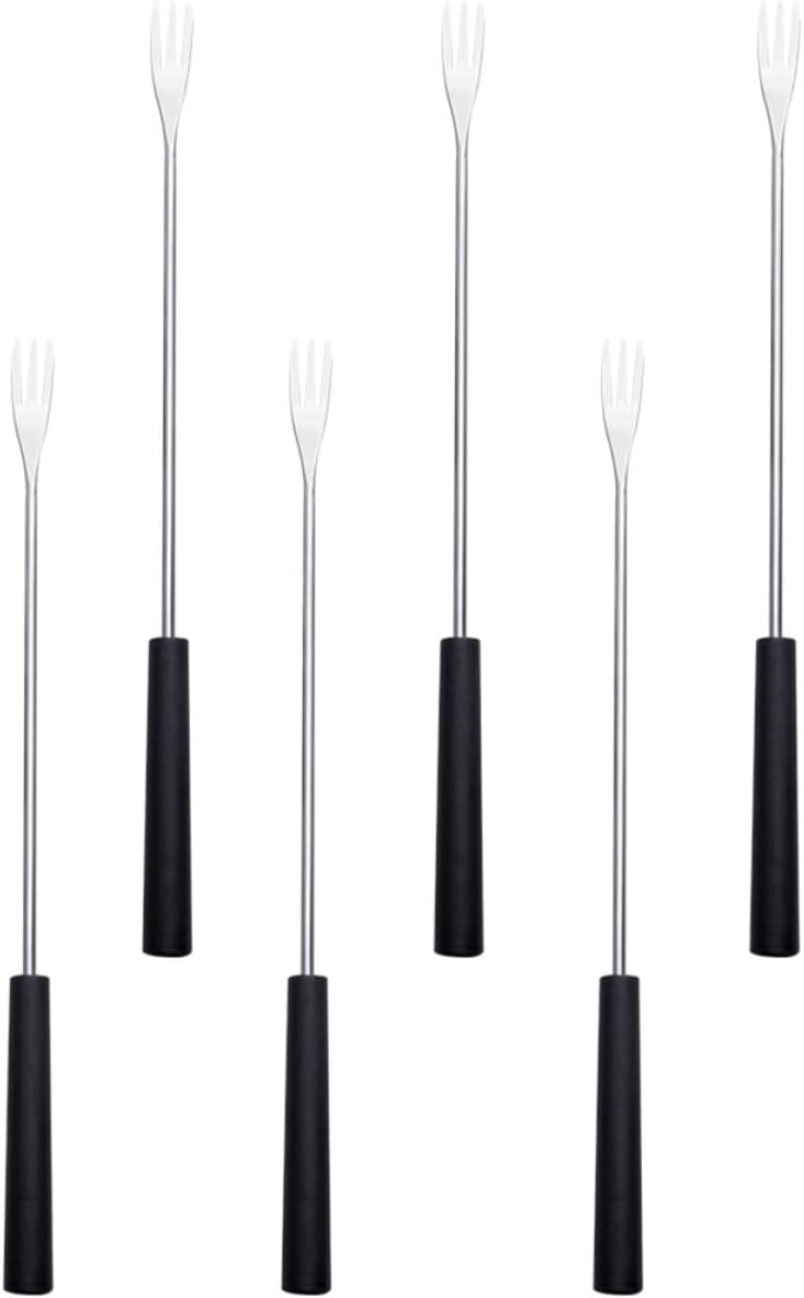 Stainless Steel Fondue Forks Set 6Pcs with Long Handles, Chocolate and Cheese Dessert Forks for Household Kitchen and Fruit Bbq Use, PP Handle Heat Resistant - Image 1