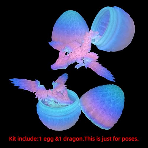 Flavery 3D Printed Flying Dragon in Egg Glow Rainbow Dino Easter Egg with 9 Flexible Winged Dragon Inside Cute Fidget Toy Birthday Gift Desk Pet Figure Easter Basket Essentials - Image 5