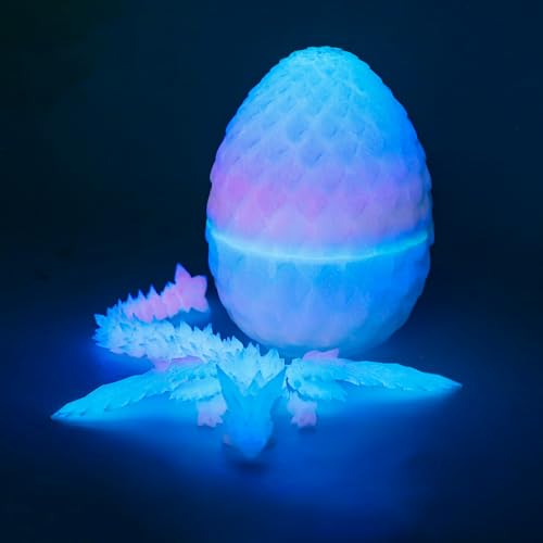 Flavery 3D Printed Flying Dragon in Egg Glow Rainbow Dino Easter Egg with 9 Flexible Winged Dragon Inside Cute Fidget Toy Birthday Gift Desk Pet Figure Easter Basket Essentials - Image 1