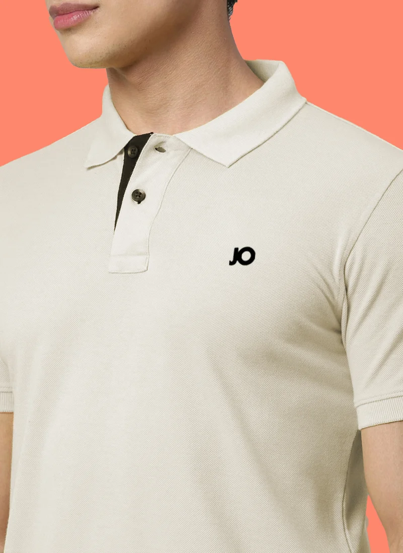 Joven Men Oat Meal Solid Polo Collar Pure Cotton T-Shirt