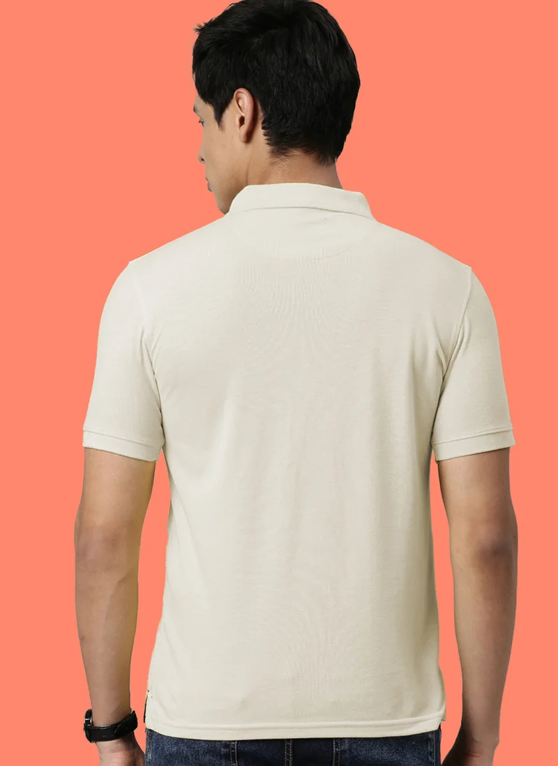 Joven Men Oat Meal Solid Polo Collar Pure Cotton T-Shirt