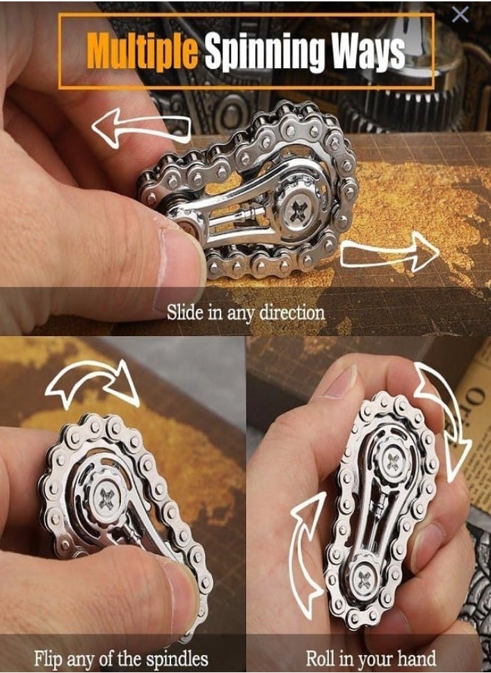 null - Fidget Spinner Bicycle Chain Stress Relief Toy, Metal Fidget Toy for Kids and Adults, Innovative Kinetic Hand and Finger Spinner Desk Toy for Anxiety Relief, Great Gift for Kids and Adults (Silver) - Image 1