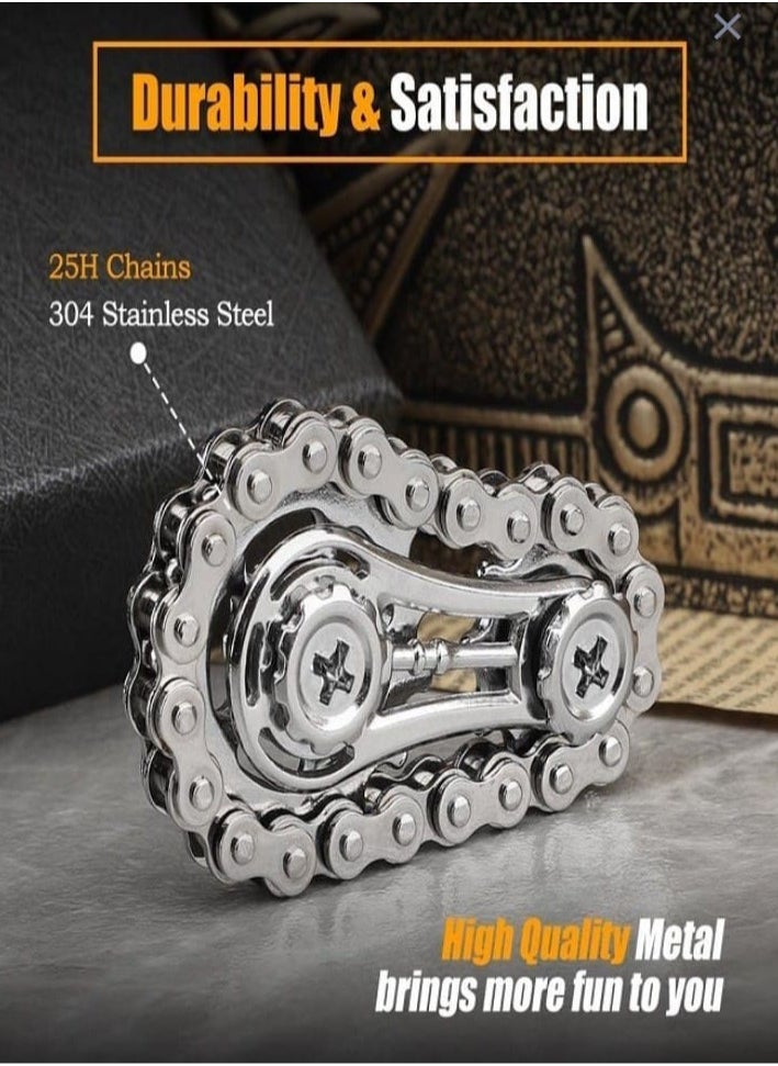 null - Fidget Spinner Bicycle Chain Stress Relief Toy, Metal Fidget Toy for Kids and Adults, Innovative Kinetic Hand and Finger Spinner Desk Toy for Anxiety Relief, Great Gift for Kids and Adults (Silver) - Image 1
