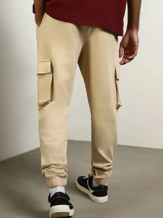 NOBERO  Men's Beige Cargo Joggers with Utility Pockets for Men | Best Price UAE