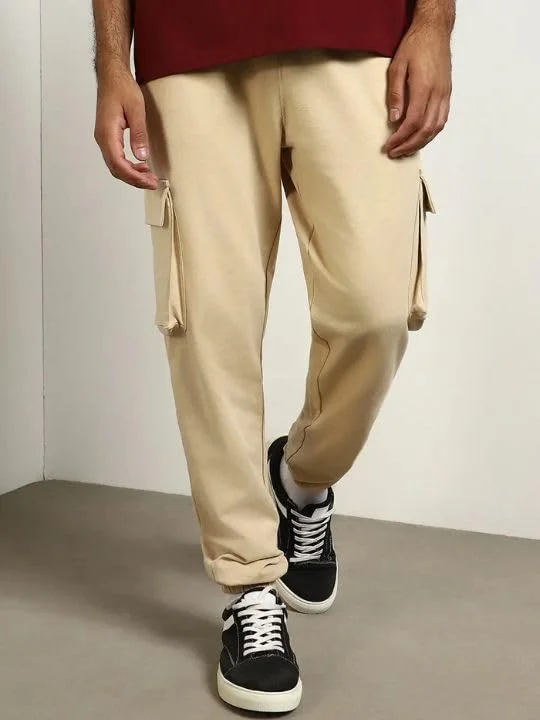 NOBERO  Men's Beige Cargo Joggers with Utility Pockets for Men | Best Price UAE