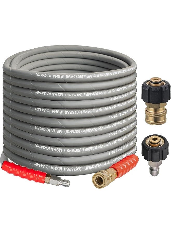 Hourleey 50Ft Pressure Washer Hose With 3/8 Inch Quick Connect, Kink Resistant High Tensile Wire Power Washer Hose, 4000 Psi, Gray  - Image 1