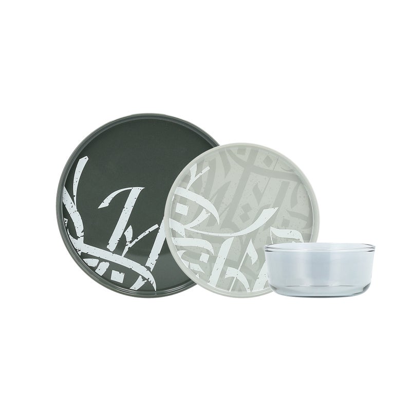 لا ميسا طقم عشاء ديكال من الزجاج والفخار من لا ميسا باللون الرمادي 18 قطعة - Image 1