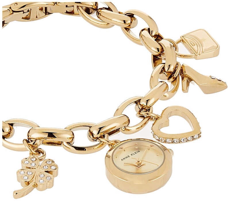 Anne Klein Women's Premium Crystal Accented Gold-Tone Charm Bracelet Watch, 10/7604CHRM - Image 2
