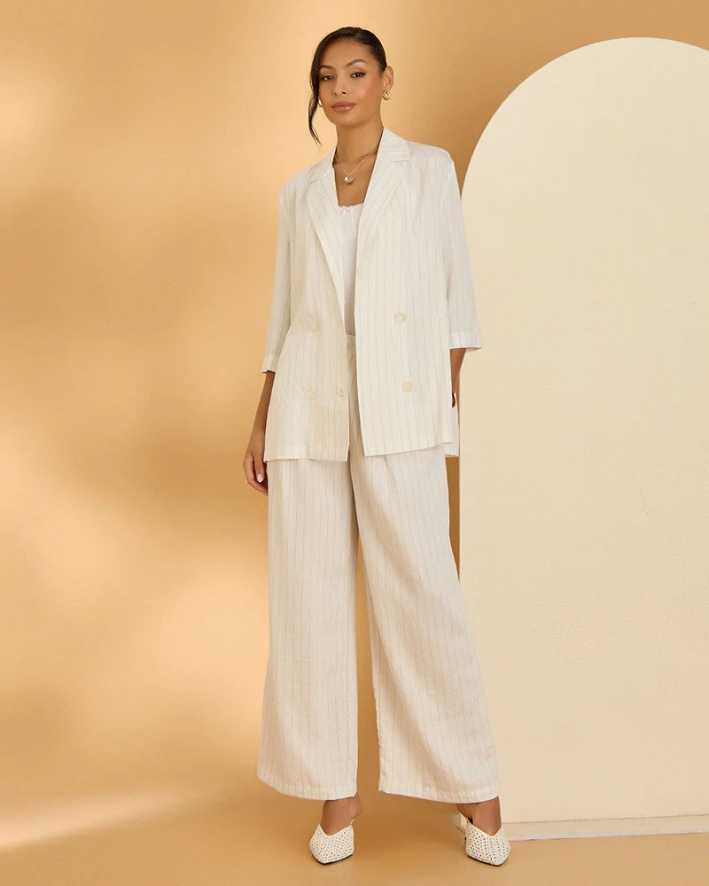 Redtag Women Cream Striped Trousers