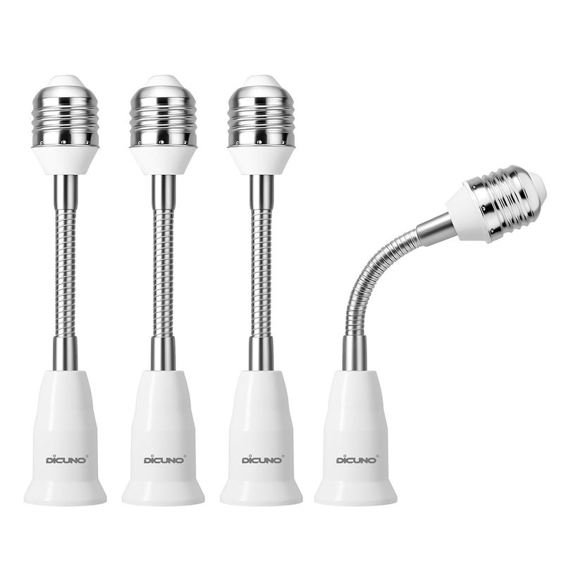DiCUNO E26 15.5CM/6.1 Inch Extension Socket Extender Adapter, E26 Flexible Extender, All-Directional Adjustable, Standard Light Bulb Socket Extension Converter, 4-Pack - Image 1