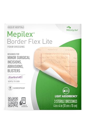 Mepilex Border Flex Lite 4x4 in (10x10 cm) Hospital Grade Dressings for Minor Surgical Incisions, Abrasions and Blisters for up to Several Day Use - Image 1