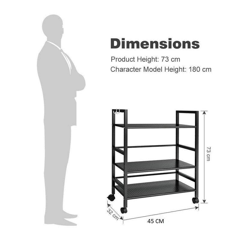 Generic Indian Decor 45907 AllPurpose Standing Wire Mesh Rolling 3 Tier Storage Trolley Cart with Hooks and Adjustable Feet for Home Organisation Kitchen Bathroom Max Load 30 kg Black  - Image 5