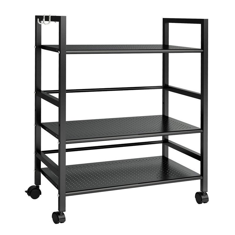 Generic Indian Decor 45907 AllPurpose Standing Wire Mesh Rolling 3 Tier Storage Trolley Cart with Hooks and Adjustable Feet for Home Organisation Kitchen Bathroom Max Load 30 kg Black  - Image 4