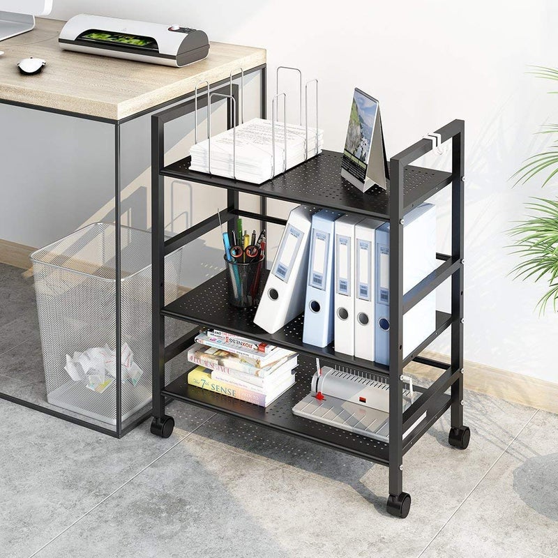 Generic Indian Decor 45907 AllPurpose Standing Wire Mesh Rolling 3 Tier Storage Trolley Cart with Hooks and Adjustable Feet for Home Organisation Kitchen Bathroom Max Load 30 kg Black  - Image 2