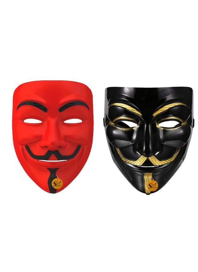 Sage Square Sage Square Red & Black Vendetta Comic FACE MASK Fawkes Mask Anonymous VIP Edition Face-Mask Perfect Fit Cosplay Protest V for Vendetta DC Comics (Set)  - Image 1