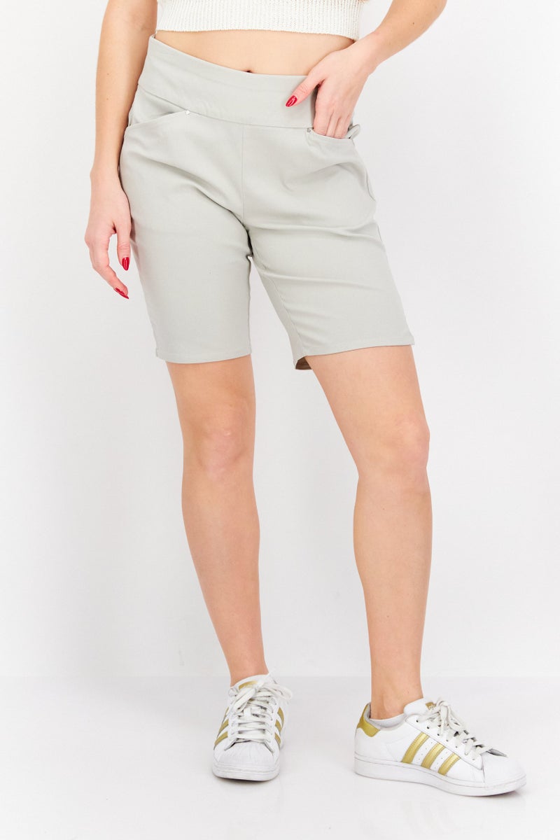 INC Women High Rise Pull-On Bermuda Shorts, Light Grey - Image 1