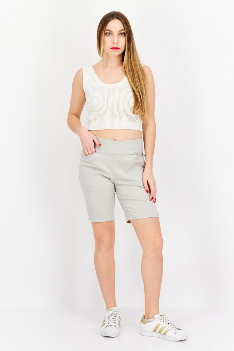 INC Women High Rise Pull-On Bermuda Shorts, Light Grey - Image 3