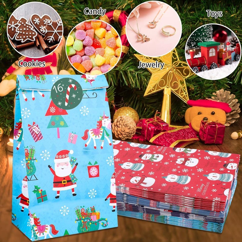Konsait 24pcs Christmas Advent Calendar Bags Christmas Paper Bags DIY Advent Calendars to Fill Christmas Countdown Decorations with 124 Numbers Stickers Clips Rope - Image 4