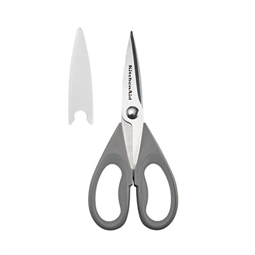 KitchenAid All Purpose Kitchen Shears with Protective Sheath Durable Stainless Steel Scissors Dishwasher Safe Soft Grip Comfort Handle 872 Inch Gray