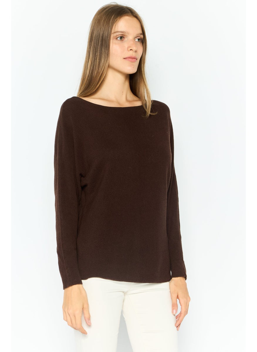 ESPRIT Women Boat Neck Knitted Sweater, Brown  - Image 3