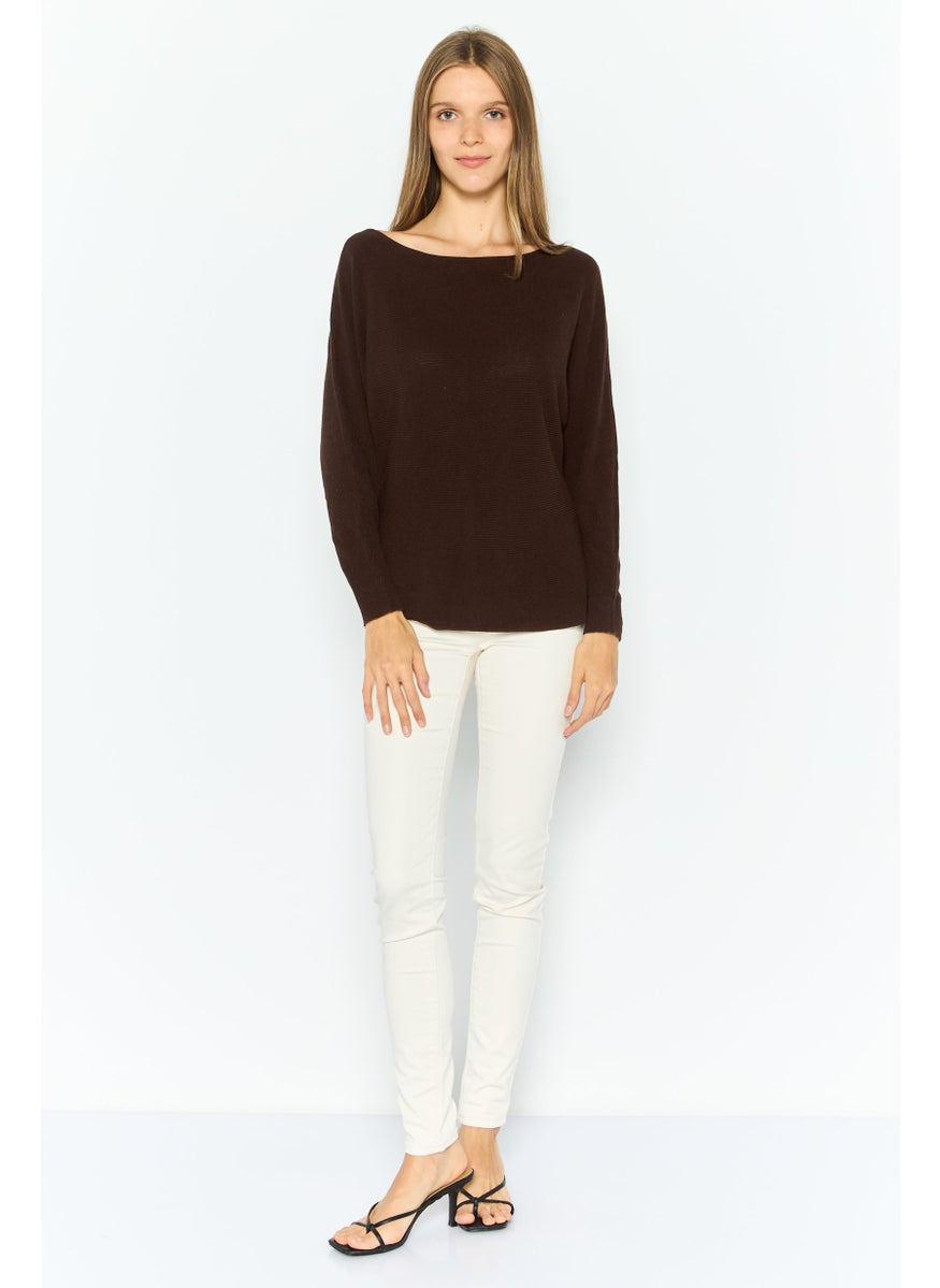ESPRIT Women Boat Neck Knitted Sweater, Brown  - Image 2