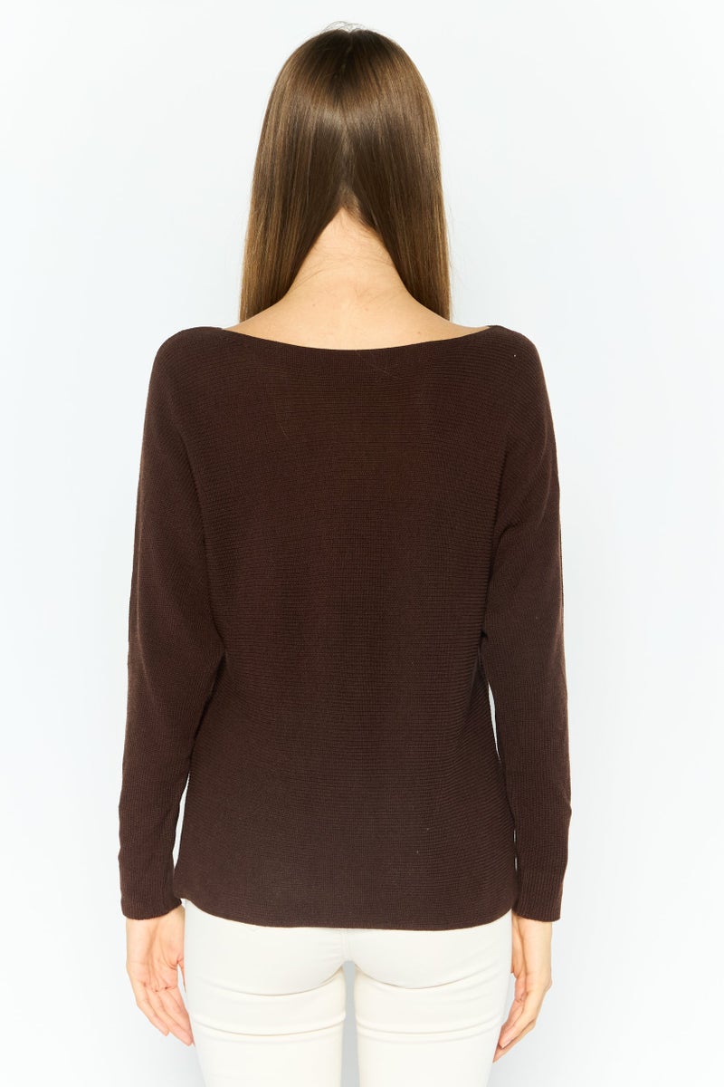 ESPRIT Women Boat Neck Knitted Sweater, Brown - Image 4