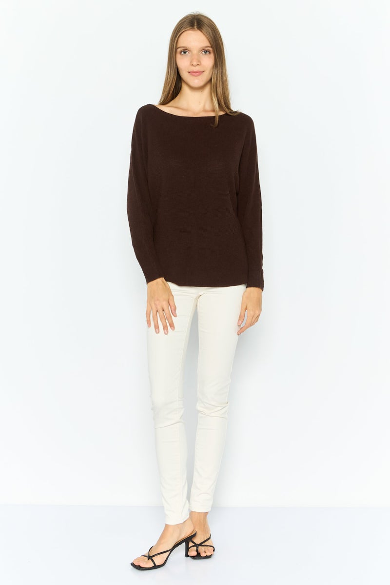 ESPRIT Women Boat Neck Knitted Sweater, Brown - Image 4