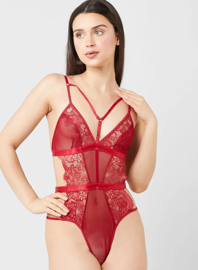 ELLA Multi Strap Lace Cutout Teddy Detail Bodysuit