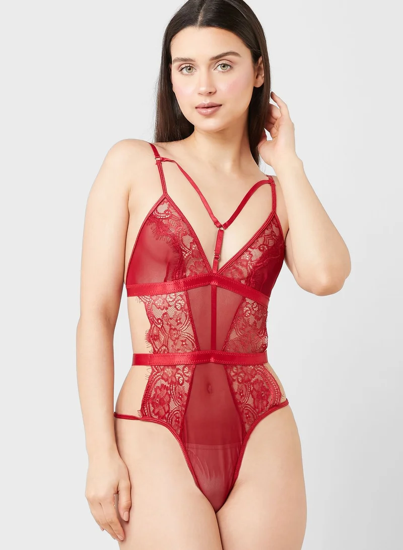 ELLA Multi Strap Lace Cutout Teddy Detail Bodysuit