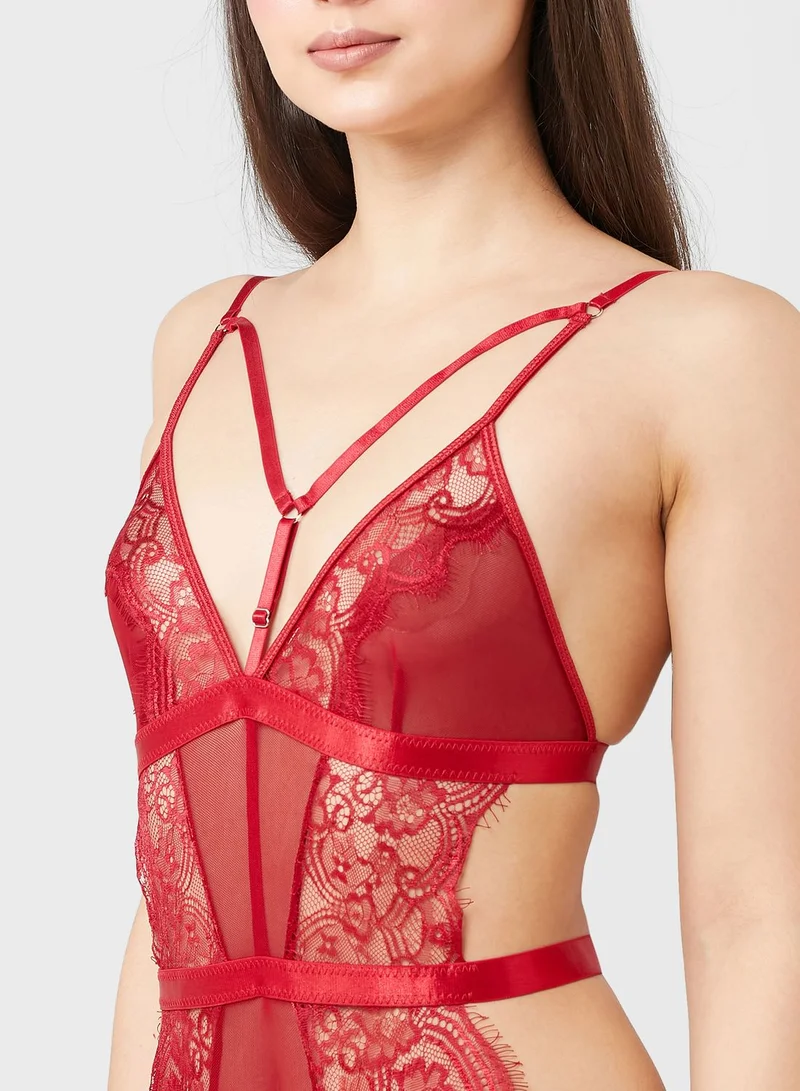 ELLA Multi Strap Lace Cutout Teddy Detail Bodysuit
