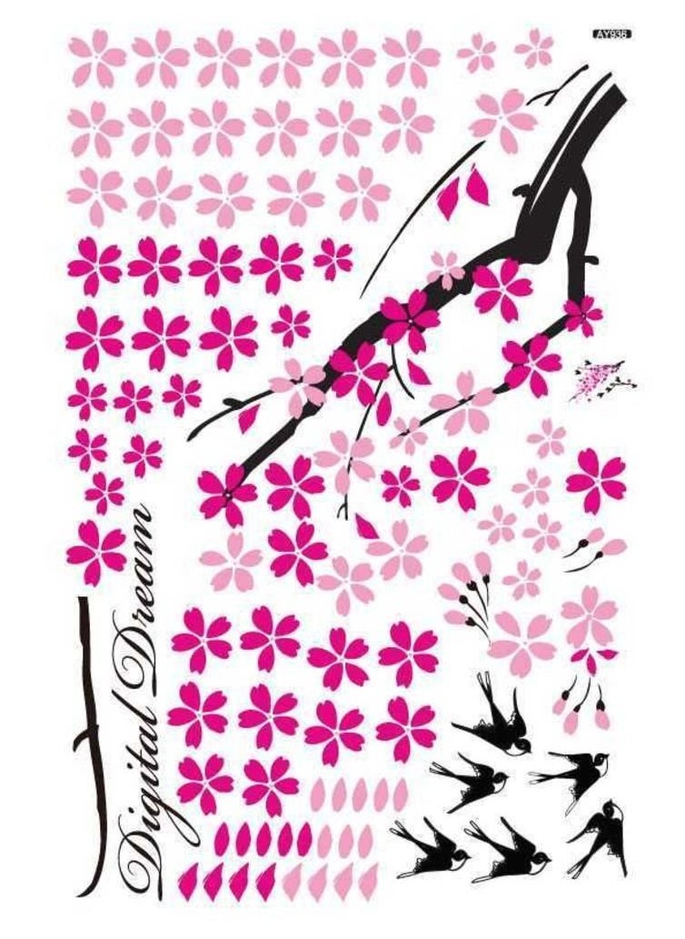 Decals Design Decals Design 'Flower Branch with Birds' Wall Sticker (PVC Vinyl, 50 cm x 70 cm),Multicolour  - Image 3