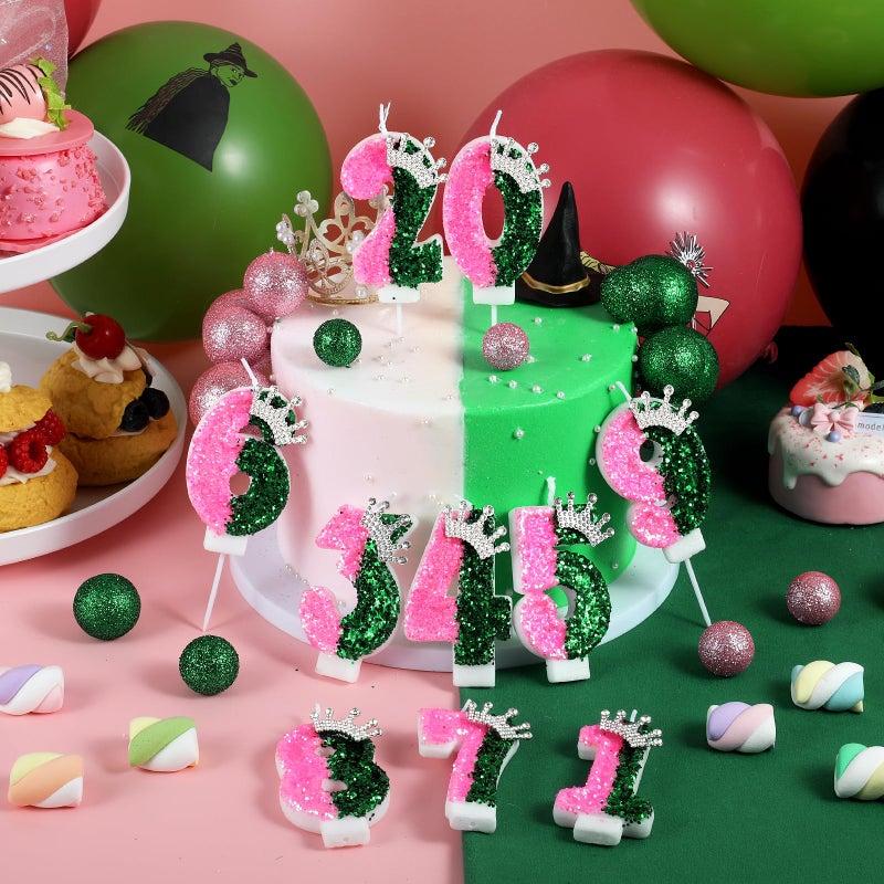 AKURIEEY Wicked Birthday Candle Crown Number 7 Candle Pink and Green 7th Birthday Cake Topper Cupcake Decorations Wicked Themed Party Decor Anniversary Celebrations Supplies - Image 4