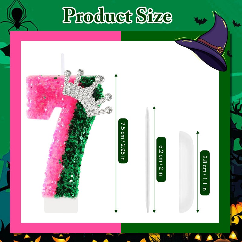 AKURIEEY Wicked Birthday Candle Crown Number 7 Candle Pink and Green 7th Birthday Cake Topper Cupcake Decorations Wicked Themed Party Decor Anniversary Celebrations Supplies - Image 3