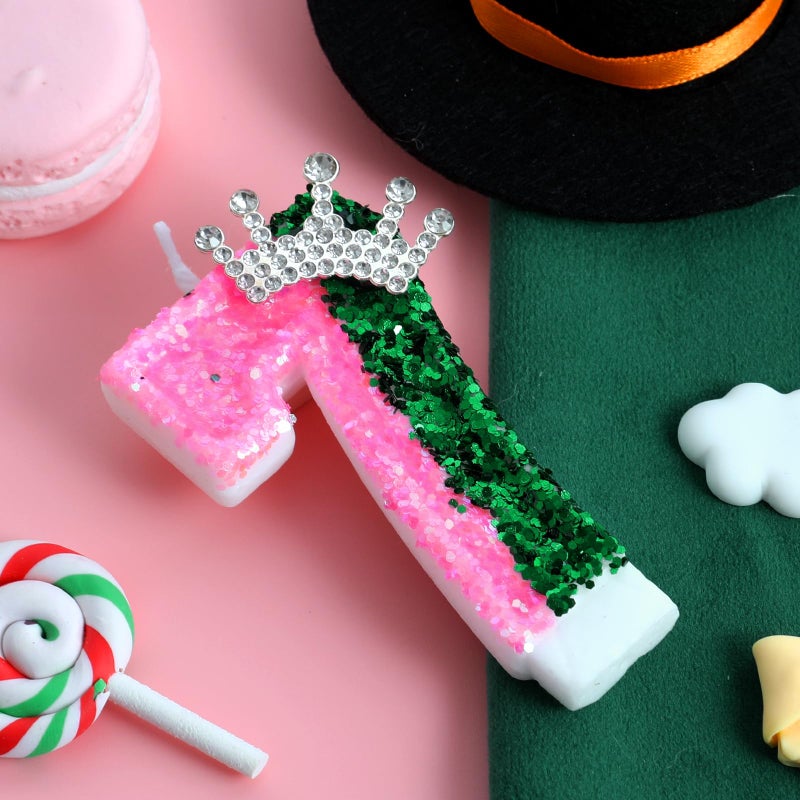 AKURIEEY Wicked Birthday Candle Crown Number 7 Candle Pink and Green 7th Birthday Cake Topper Cupcake Decorations Wicked Themed Party Decor Anniversary Celebrations Supplies - Image 2