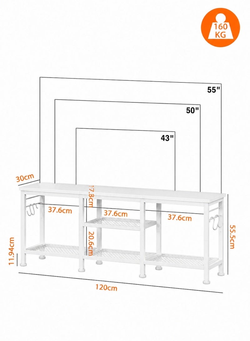 Yanara TV Stand for TVs up to 55 Inches – Entertainment Center with Open Storage Shelves, Media Console Table with Soundbar Shelf, White, for Living Room & Bedroom - Image 3