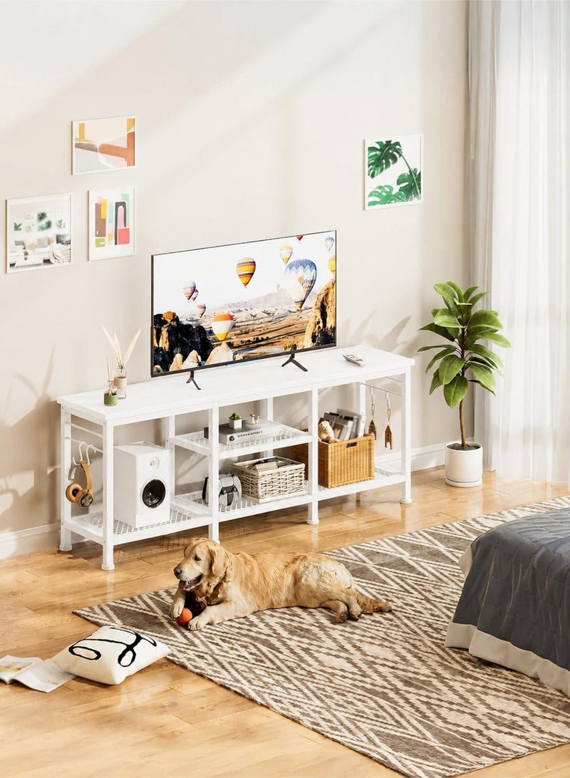 Yanara TV Stand for TVs up to 55 Inches – Entertainment Center with Open Storage Shelves, Media Console Table with Soundbar Shelf, White, for Living Room & Bedroom - Image 1
